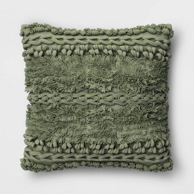 Tufted and Braided Striped Square Throw Pillow Moss Green Threshold