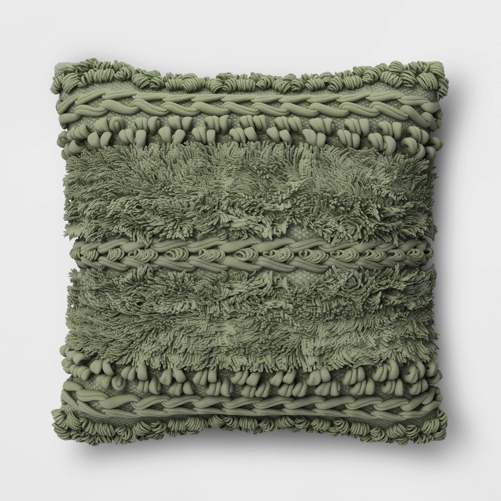 Tufted and Braided Striped Square Throw Pillow Moss Green - Threshold