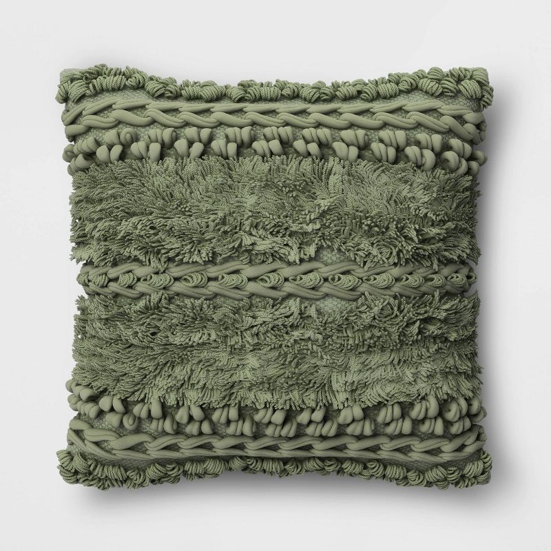 Tufted and Braided Striped Square Throw Pillow - Threshold™, 1 of 10