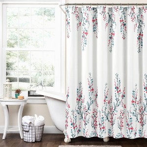 72"x72" Mirabelle Watercolor Floral Shower Curtain Blue/Coral - Lush Décor: Polyester Microfiber, Machine Washable, Buttonhole Top - 1 of 4