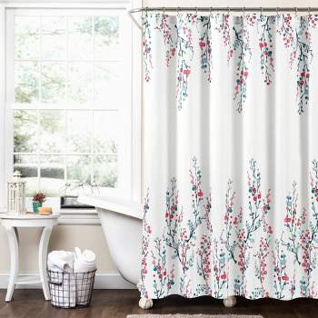 72"x72" Mirabelle Watercolor Floral Shower Curtain Blue/Coral - Lush Décor