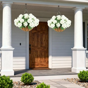 2 Set Artificial Geranium Flowers for Outdoors with Hanging Baskets, Hanging Planters with 12Pcs Flowers for Christmas Front Porch - 1 of 4