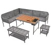 6-Piece Outdoor Rope Patio Conversation Set, L-Shaped Sectional Sofa with Deep Cushions and Acacia Wood Table with Ice Box – Maison Boucle - 4 of 4