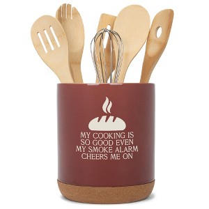 Elanze Designs My Cooking Is So Good Ceramic Cork Bottom Red Large Capacity Utensil Holder Crock for Countertop Storage, Stylish & Durable for Spoons, - 1 of 4