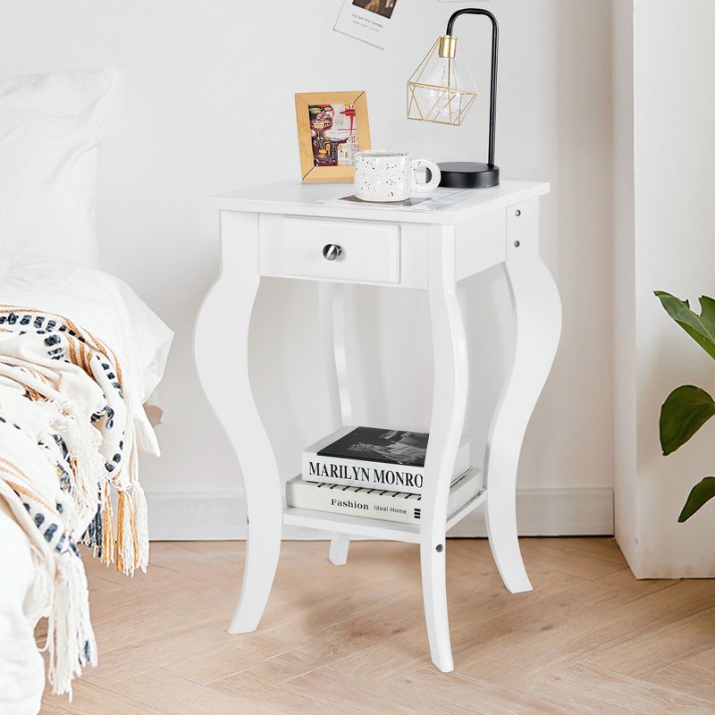 Costway End Side Table with Drawer Bottom Shelf Accent Nightstand Bedroom White\Black\Brown, 3 of 11