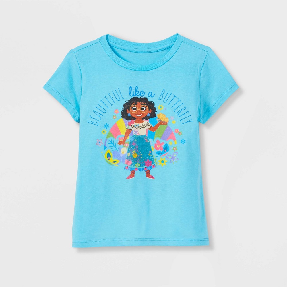 Girls' Disney Encanto Butterfly Short Sleeve Graphic T-Shirt- Blue LG 