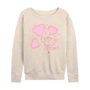 Women's - Spongebob Squarepants - Heart Bubbles Lightweight French Terry Wide Neck Long Sleeve Shirt - 1 of 4