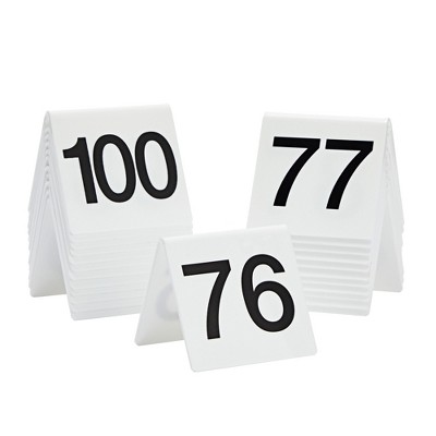 Juvale Set of 25 Acrylic Table Numbers for Wedding Reception, Plastic Tent Cards Numbered 76-100 for Restaurants, Banquets (3 x 2.75 x 2.5 In)