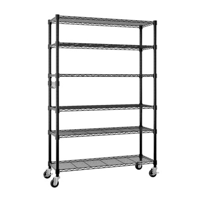 SEVOBAL Utility Storage Shelves Six Tier Steel Wire Storage Rack with Casters for Garage Basement and Kitchen, Black, 46.45"*18.3"*8.26"