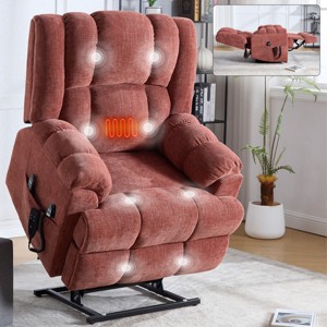 Chenille Power Lift Recliners Chair,Dual Motor Heat Massage Electric Recliners with Power-Remote,High Back Arm Recliner Chair-Coolbibila - 1 of 4