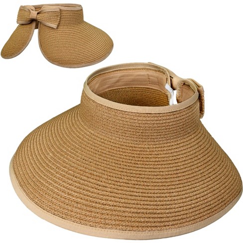 Sun Cube Womens Sun Visor Hat, Beach Straw Roll Up Ponytail Hat, Wide Brim Sun  Hat For Summer Uv Protection Foldable (brown) : Target