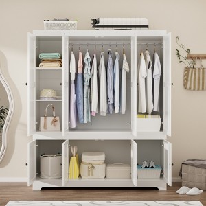 Buenhomino White Freestanding Modular Wardrobe Combo Armoires Closet,DIY Closet System with Wood Storage Drawers and Hanging Rods - 1 of 4