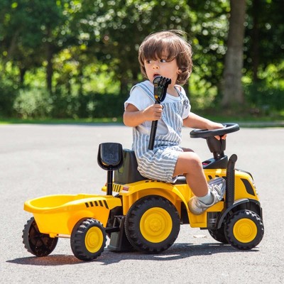 Yellow and Black Ride-On Tractor with Detachable Trailer