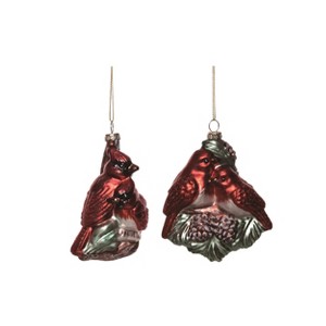 Transpac Glass Snuggle Bird Ornament Set of 2 Christmas Home Decorations - 1 of 1
