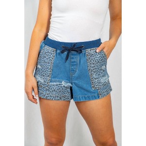 Women's Animal Print Mixed Distressed Shorts - White Birch - 1 of 2
