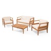 KWPZQEB Outdoor 4-seat Chat Set, Mid-Century Modern Acacia Wood Loveseat & Coffee Table & Club Chair with Cushion for Garden, Porch, Living Room - 3 of 4