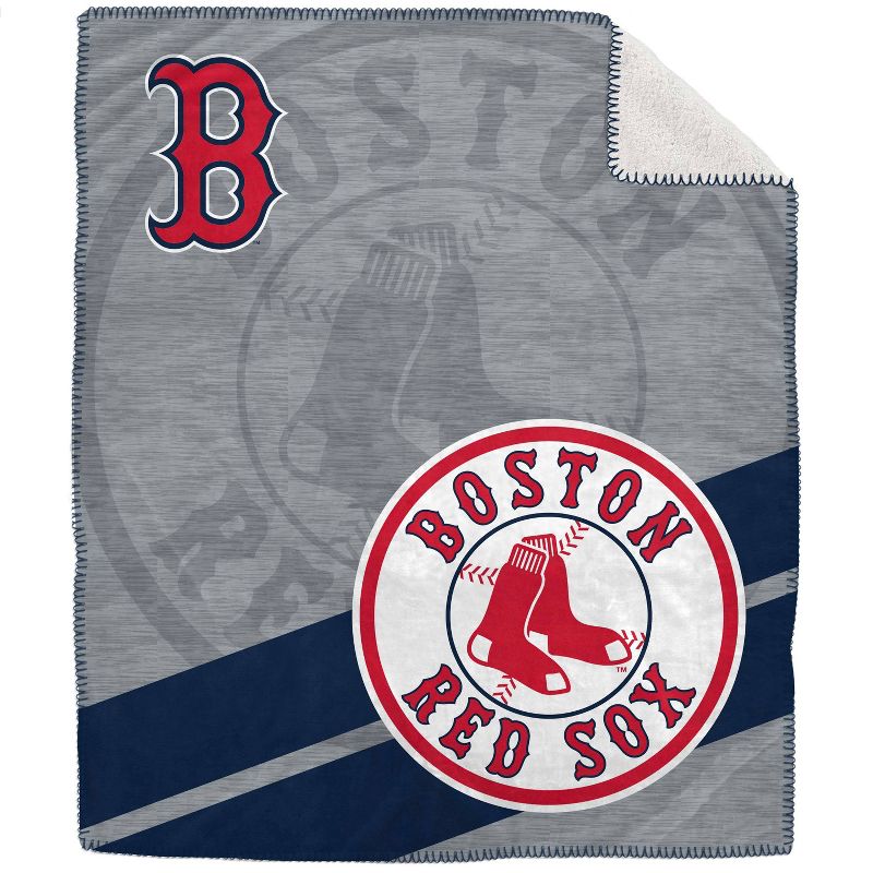 MLB Boston Red Sox Corner Logo Faux Shearling Blanket, 1 of 4