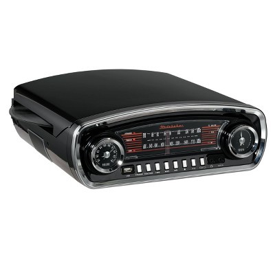 Studebaker Black Retro Portable 3-Speed Turntable with Bluetooth and AM/FM Radio