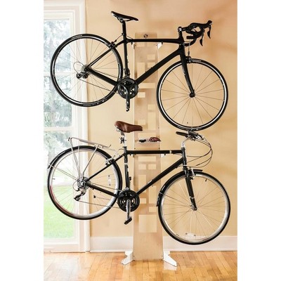 Tall White and Wood Bike Storage Rack with Steel Frame