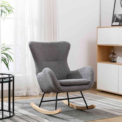 CAVINAS Teddy Fabric Glider Rocking Chair with High Backrest and Armrests,Upholstered Rocking Chairs,Nursery Accent Chair for Bedroom