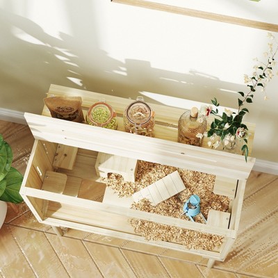 Natural Wood Multi-Level Hamster Cage with Accessories