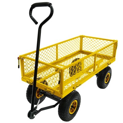 SKRAN Garden Cart Wagon - 300 lbs Capacity Heavy-Duty Steel Mesh Utility Cart with Removable Sides, All-Terrain Wheels & Pull Handle