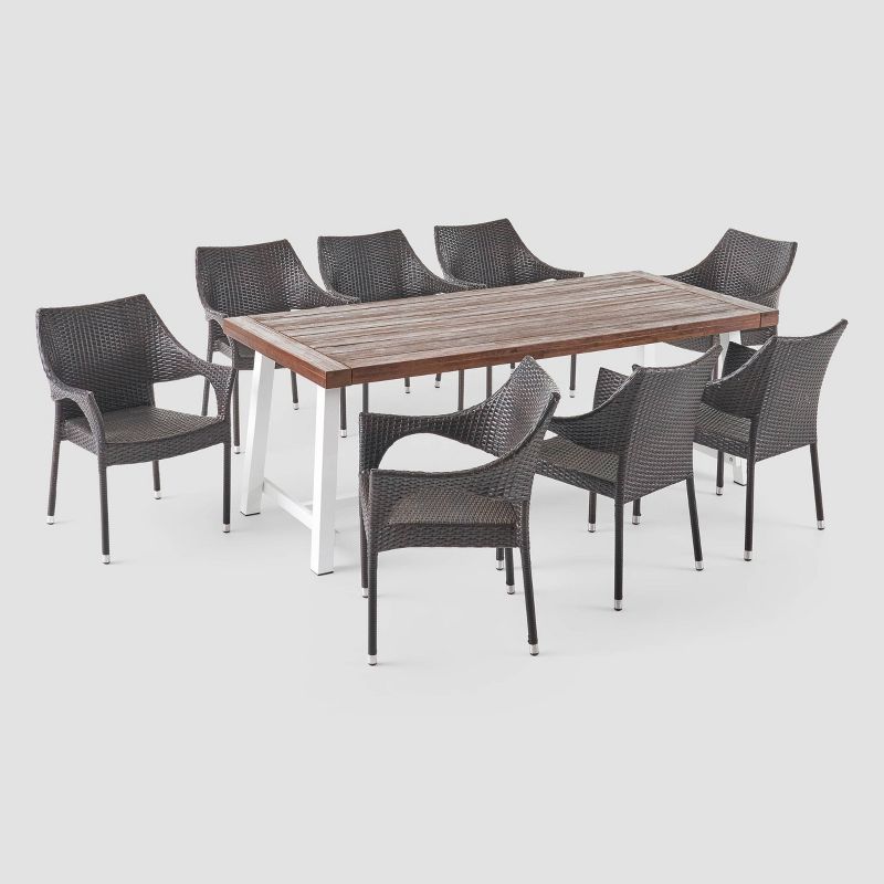 Espanola 9pc Outdoor Dining Set - Acacia Wood, All-Weather Wicker, Water-Resistant - Christopher Knight Home, 3 of 8