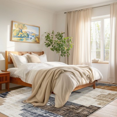 Navy and Beige Synthetic Southwestern Rectangular Area Rug