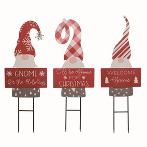 Transpac Set of 3 Metal Christmas Gnome Yard Stakes Decorative Garden Decor Festive Red Gnomes for Holiday Cheer - 1 of 1