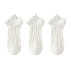 Anna-Kaci Women's Ribbed Ankle Socks with Ruffle Lettuce Trim Cuff Soft Breathable Knit 3-Pack - 1 of 3