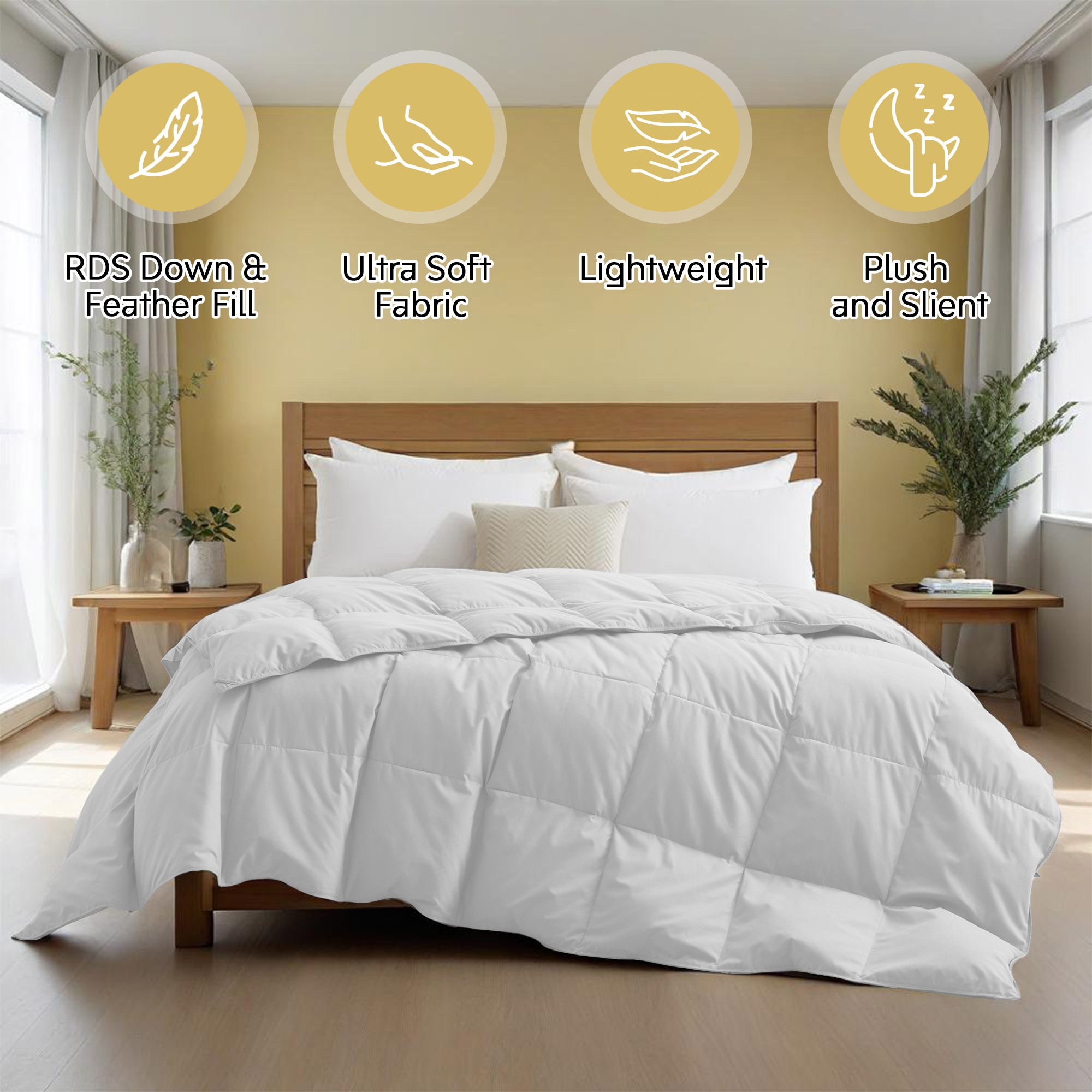 Peace Nest Lightweight White Goose Down Comforter - Ultra Soft Noiseless 360 Thread Count Fabric, King
