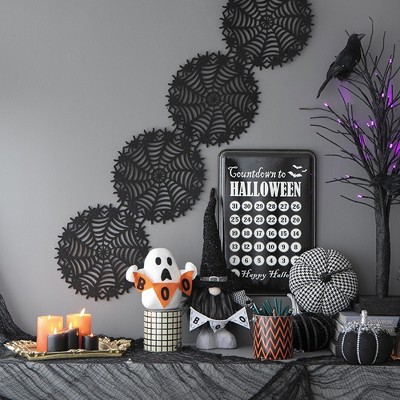 Whisen Fabric Plaid Pumpkin Decor, Holiday Halloween Decoration, Set of 2 - Black & White