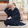 FAAYFIAN Long Faux Shearlin Wearable Blanket Hoodie for Women with Belt, Oversized Hoodie Blanket with Hood & Pocket, Cozy Winter Loungewear - 4 of 4
