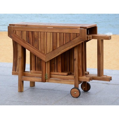 Natural Acacia Wood Round Patio Dining Set with Foldable Chairs
