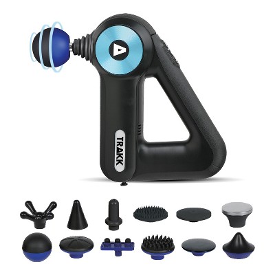 TRAKK Pro Ergonomic Deep Tissue Handheld Athlete Muscle Relaxation Massage Gun w/ 6 Speeds, 4 Modes, 12 Head Attachments, & Rechargeable Battery