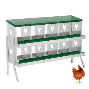 Heavy Duty Metal Chicken Nesting Boxes, 10 Compartment Galvanized Steel Rustproof Egg Laying Box with Vented Holes for Poultry Coops - 1 of 4