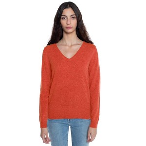 JENNIE LIU Women's 100% Pure Cashmere Long Sleeve Pullover V Neck Sweater - 1 of 2