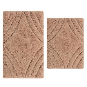 Knightsbridge Diamond 220 GSF Non Skid Back Bath Rug Set - 2- Piece - 17x24 and 21x34", Natural - 1 of 2
