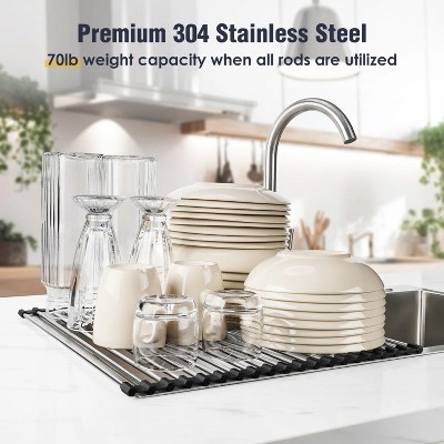 LunaLulinlk 17.7" x 15.5" Roll Up Dish Drying Rack Over Sink Drying Rack Sink Cover Kitchen Sink Accessories Gadget Multipurpose Organizer Foldable