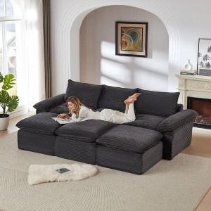 AENKYO Modern L-Shaped 3-Seater Cloud Sectional - Corduroy Sofa with Ottoman, No Assembly Required for Living Room - 1 of 4