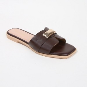 Berness Women's Kallen Vegan Leather Slide Sandals with Metallic Buckle Accent - 1 of 4