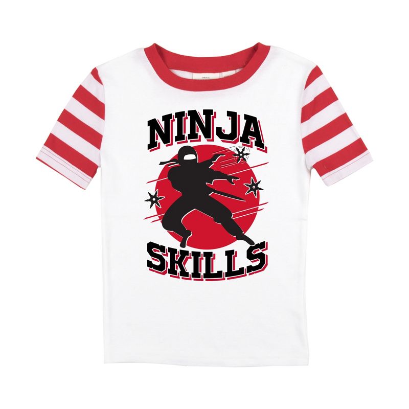 Ninja Skills Youth Boy's Red & White Striped Short Sleeve Shirt & Sleep Pants Set, 2 of 5