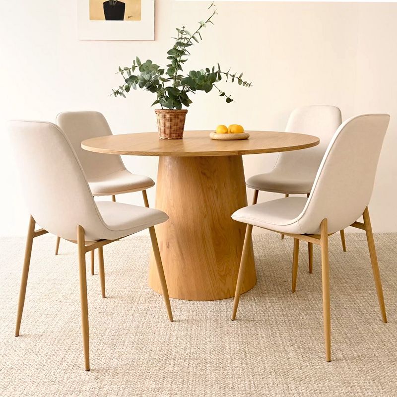 Round Oak Dining Table With 4 Chairs,Upholstered Armless Dining Chairs with Manufactured wood Grain Top Modern Round Dining Table Set-Maison Boucle‎, 1 of 9