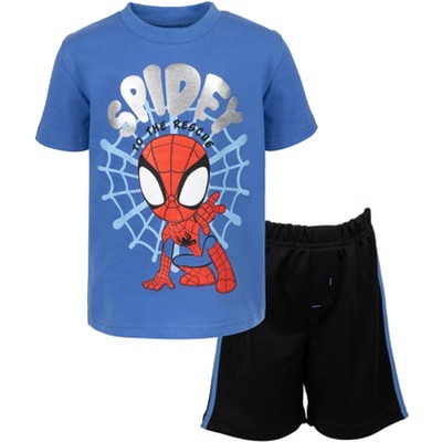 Marvel Spidey and His Amazing Friends Spider-Man Little Boys Graphic T-Shirt Mesh Shorts Set Blue/Black 6