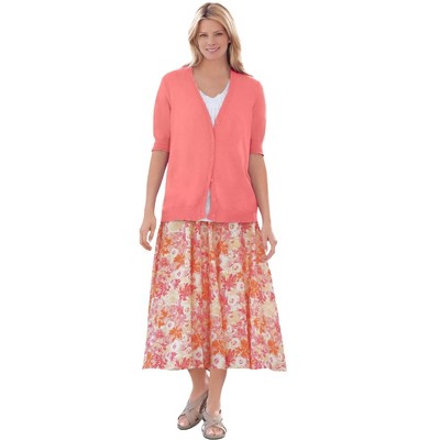 Woman Within Plus Size Lightweight Short Sleeve V-Neck Cardigan