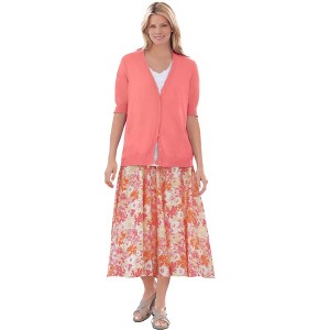 Woman Within Plus Size Lightweight Short Sleeve V-Neck Cardigan - 1 of 4