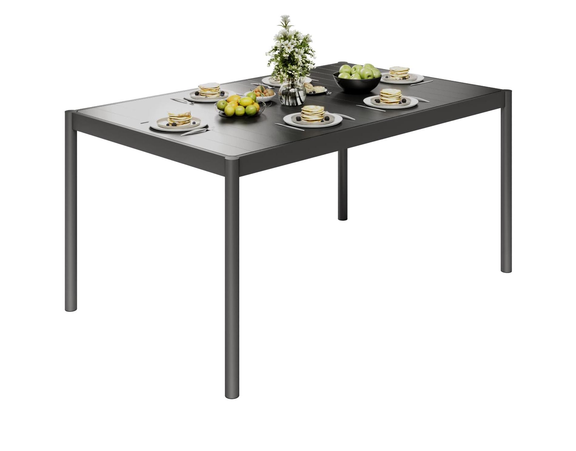 57" Aluminum Outdoor Dining Table for 6, Large Rectangular Patio Table with E-Coating for Backyard, Deck, Garden, Lawn
