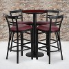 Flash Furniture 24'' Round Mahogany Laminate Table Set with Round Base and 4 Two-Slat Ladder Back Metal Barstools - Burgundy Vinyl Seat - 2 of 2