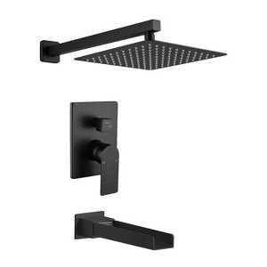 Cobbe Wall Mount Shower Kit with 10-Inch Square Shower Head Bathtub Spout 15.74-Inch Shower Arm and Valve Single Handle Matte Black - 1 of 4