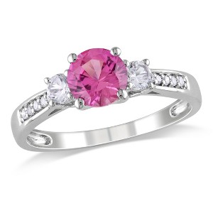 EVERLY JEWELRY | 10K White Gold 1.37 CT TGW Created Pink and Created White Sapphire and Diamond Accent 3-Stone Engagement Ring - 1 of 4